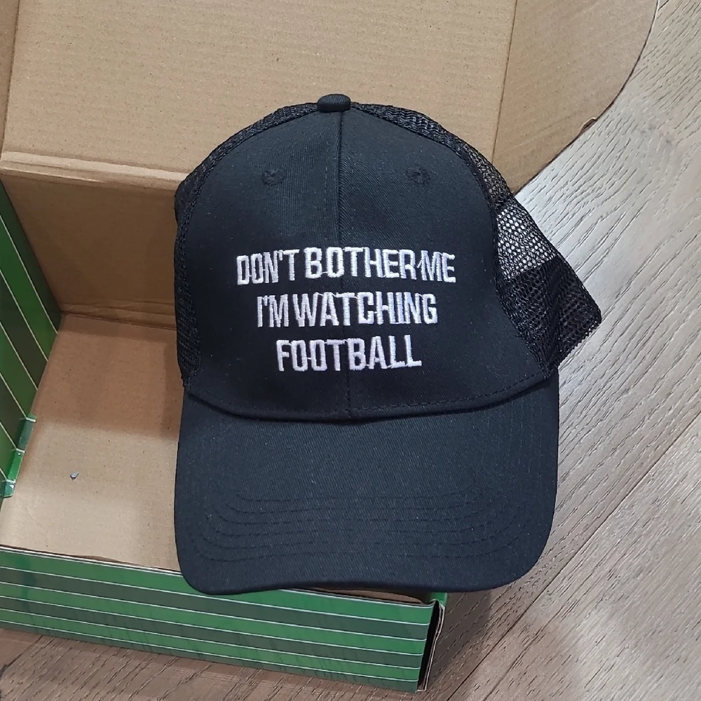 NIB Football Snap Back Hat Embroidered Football Saying on Black Baseball Hat